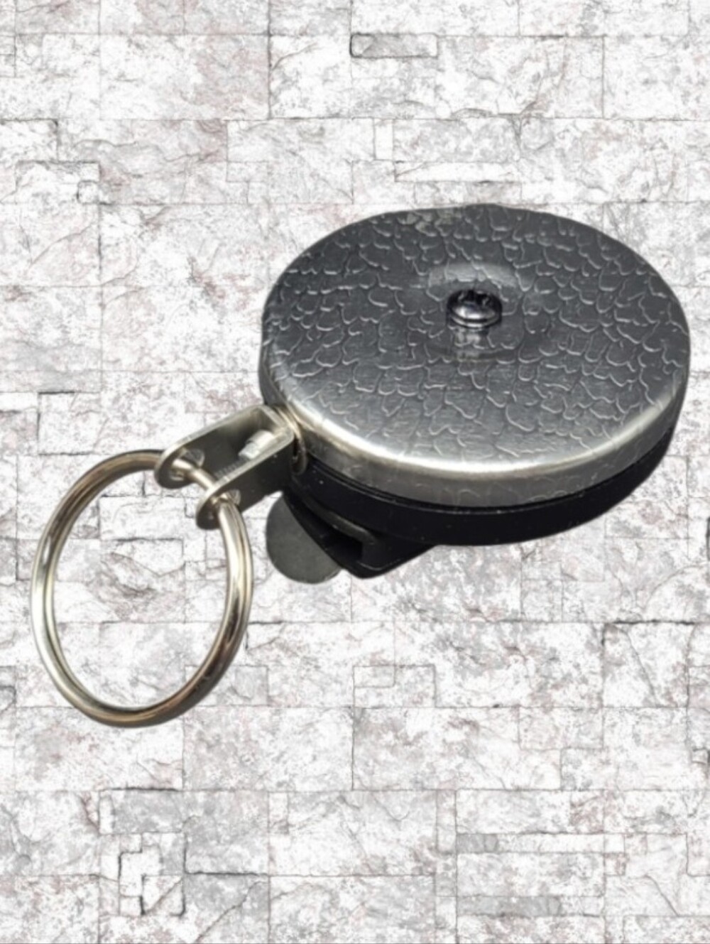 NEW- KEY-BAK ORIGINAL CHROME AND BLACK RETRACTABLE KEY HOLDER - U.S.A.